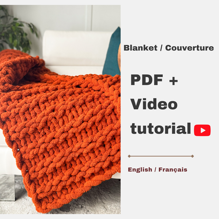Chunky hand-knitted blanket, "Double Garter" pattern — PDF pattern + Video tutorial