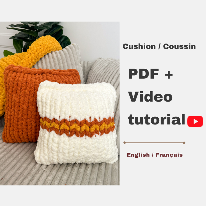 Hand-knitted cushion — PDF pattern + Video tutorial