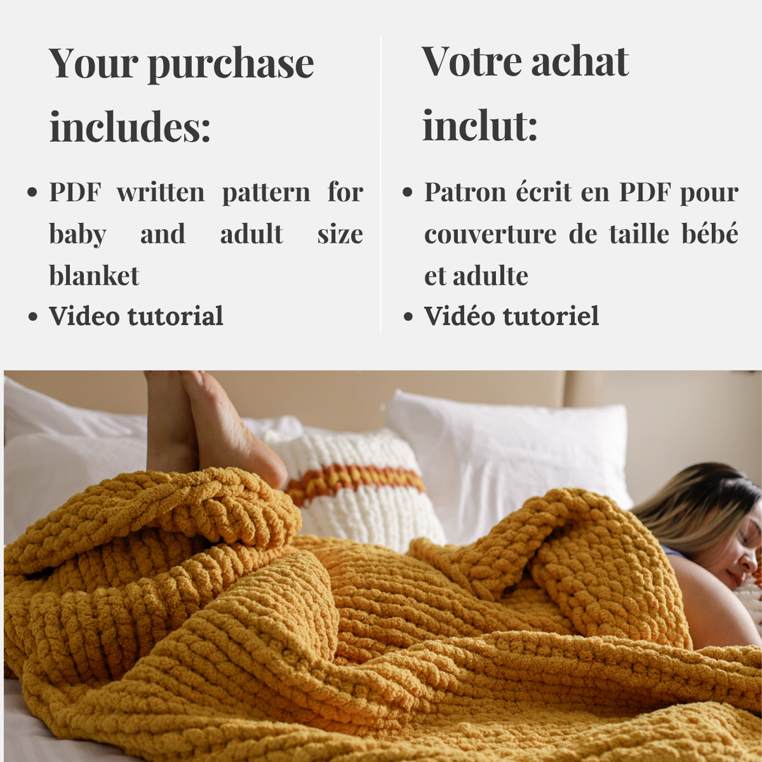 Chunky hand-knitted blanket, basic pattern — PDF pattern + Video tutorial